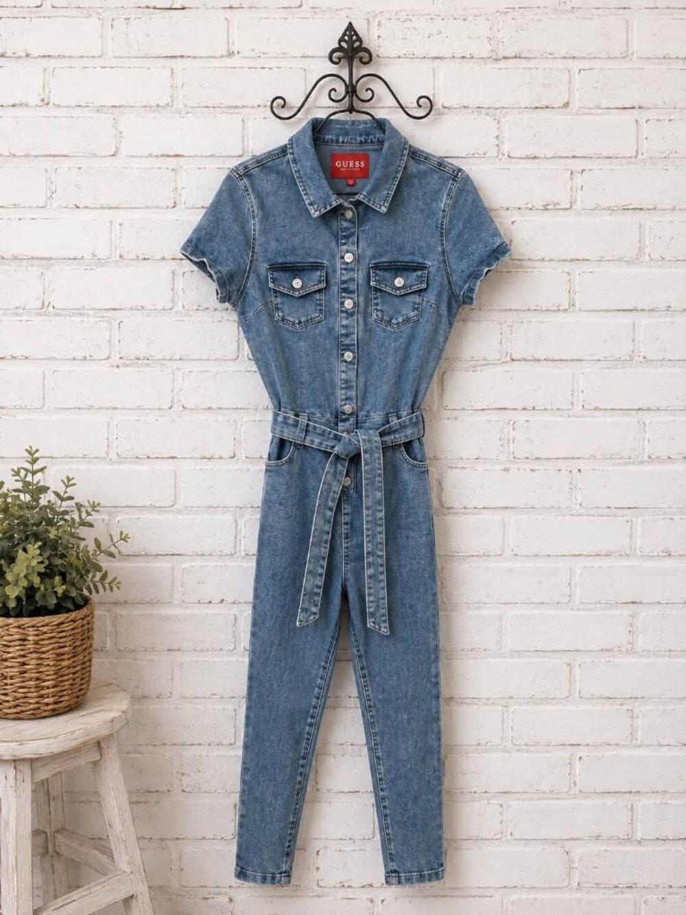 GUESS Los Angeles Fitted Stretch Denim Jumpsuit | Size S